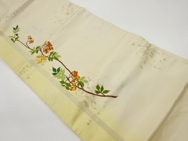 引箔実に枝葉模様刺繍名古屋帯